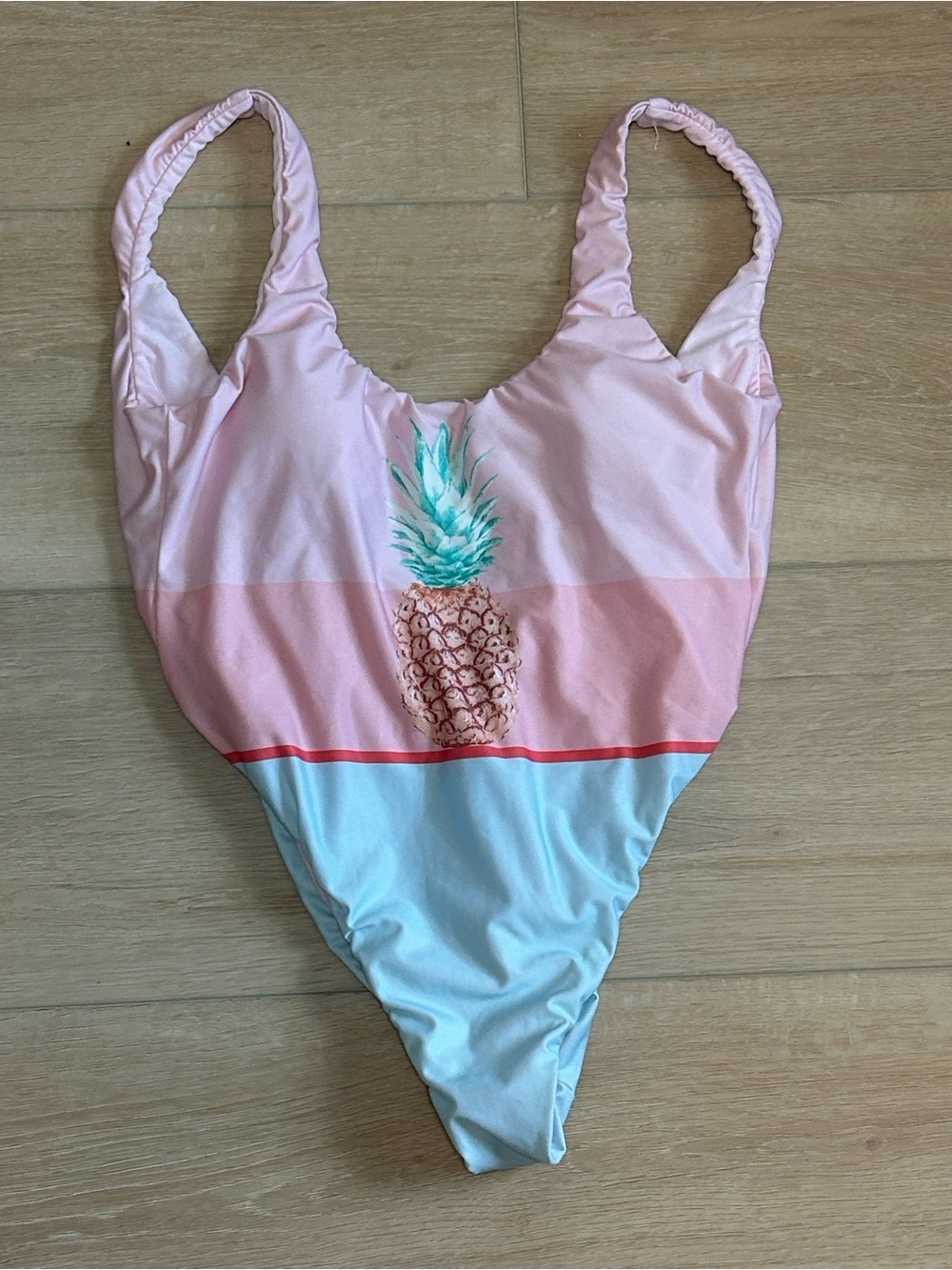 NWT The Bikini Lab Pineapple One-Piece color-blocked design pink and blue size M